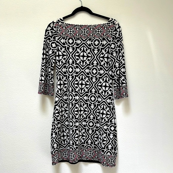 White House Black Market print 3/4 sleeve sheath dress stretch fall outfit - Picture 1 of 8